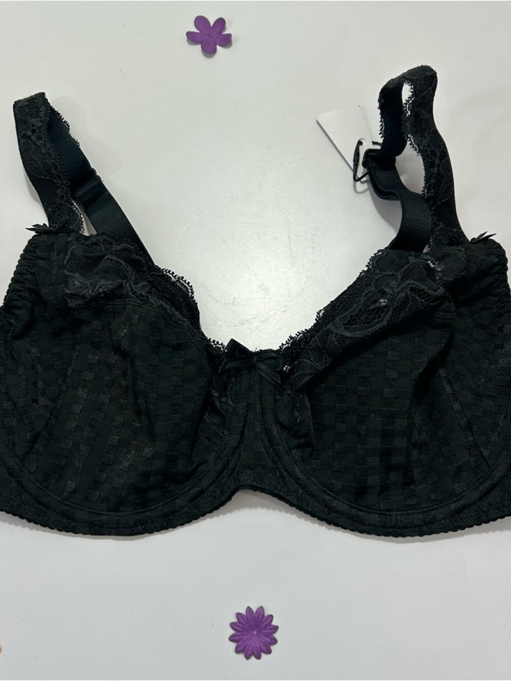 Prima Donna Black Lace Unpadded Underwire Bra 34D NWOT